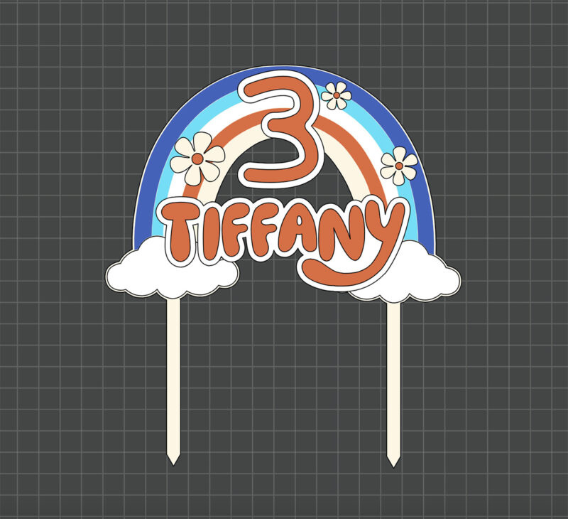 topper with rainbow and flowers preview