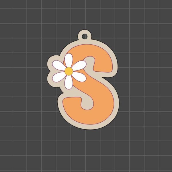 initial keychain with daisies