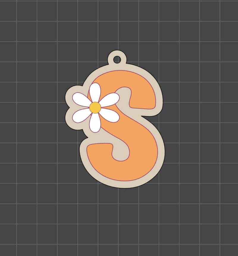 initial keychain with daisies